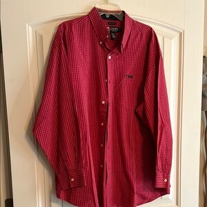 Chaps Red and White Casual Button Down Shirt